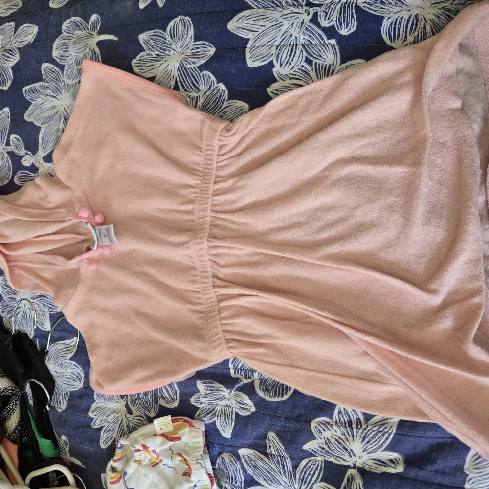 Orange and Pink Smocked Coverup with Peter Pan Collar